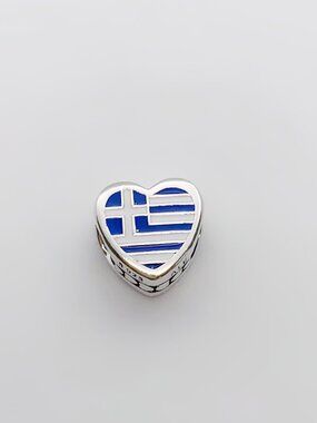 Pandora Greece Flag Heart Charm